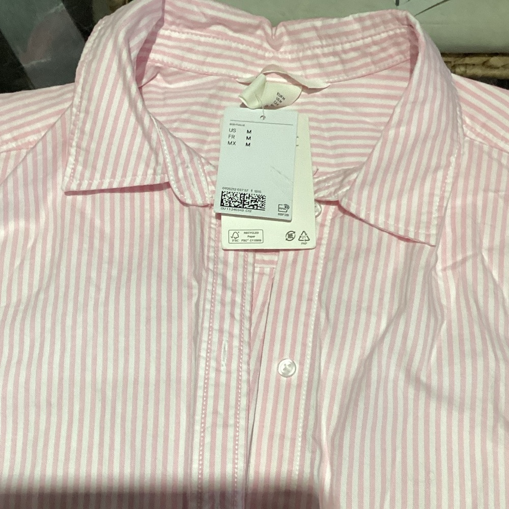 H&M Women's Pink Striped Button Down Shirt